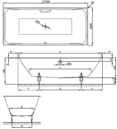 Ванна стальная Bette Loft 170x80 anti-slip белый 3171-000 AR