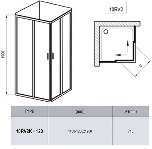 Душевая дверь 1200мм прозрачное стекло Ravak 10° 10RV2K-120 1ZJG0100Z1