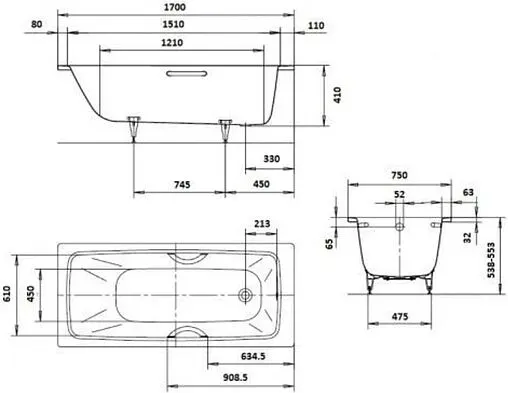 Ванна стальная Kaldewei Cayono 170x75 mod. 750 anti-slip белый 275030000001