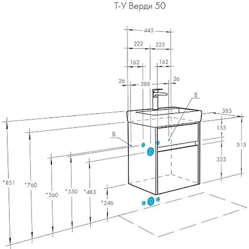 Тумба под умывальник подвесная Aquaton Верди PRO 50 белый/ясень фабрик 1A195901VDAV0