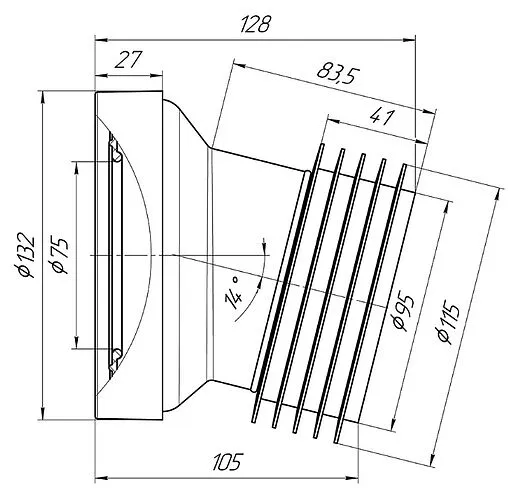 Патрубок для унитаза Ани Пласт 14° W1228