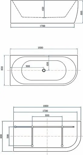 Ванна акриловая Aquanet Family Elegant A 180x80 Matt Finish белый матовый 3805-N-MW