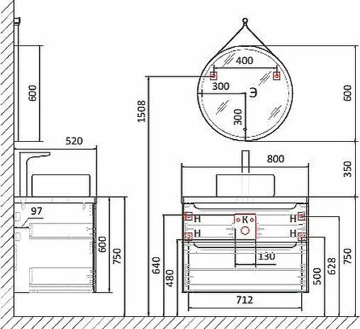 Тумба под умывальник подвесная Jorno Wood 80 белый wood.01.80/P/W