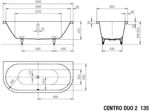 Ванна стальная Kaldewei Centro Duo 2 180x80 mod. 135 anti-slip белый 283530000001