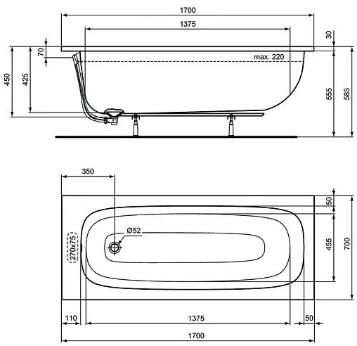 Ванна акриловая Ideal Standard i.life 170х70 T475901