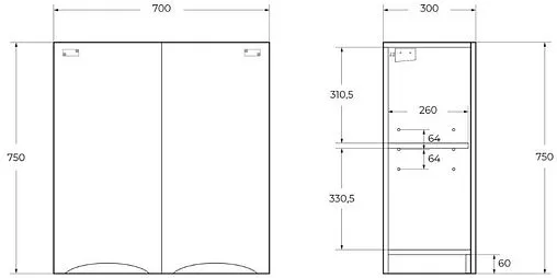 Шкаф BelBagno FLY-MARINO 70 Rovere Moro FLY-MARINO-700-2A-SC-RW-P