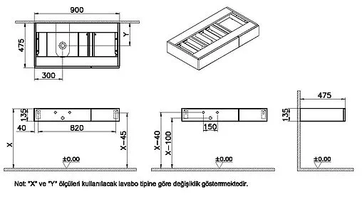 Тумба-умывальник подвесная VitrA Origin 90 L дуб 65675+