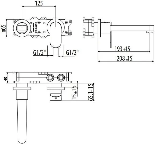 Смеситель для раковины из стены Gattoni H2OMIX7000 чёрный матовый 7003570NO