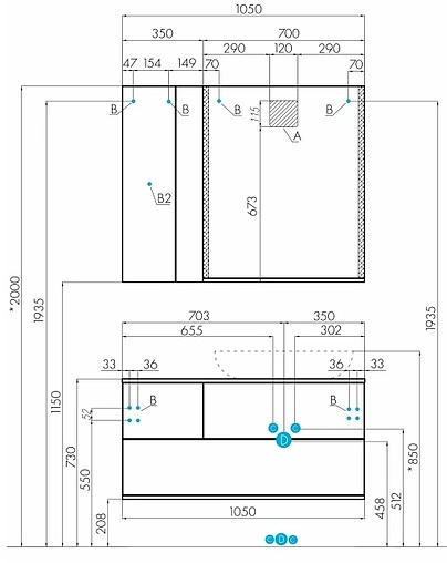 Тумба под умывальник подвесная Aquaton Терра 105 дуб кантри/антрацит 1A246901TEKA0