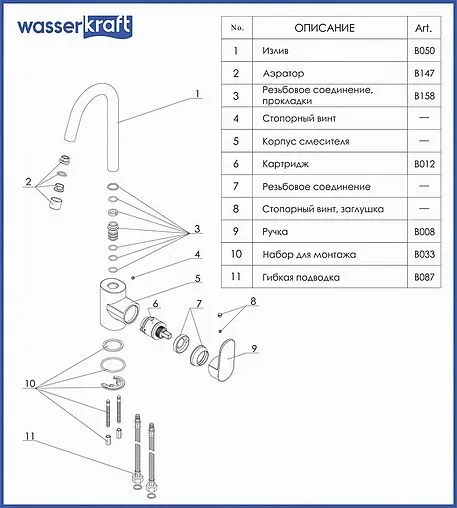 Смеситель для кухни Wasserkraft Donau хром 5347