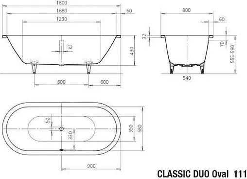 Ванна стальная отдельностоящая Kaldewei Classic Duo Oval 180x80 mod. 111-7 +easy-clean белый 291248053001