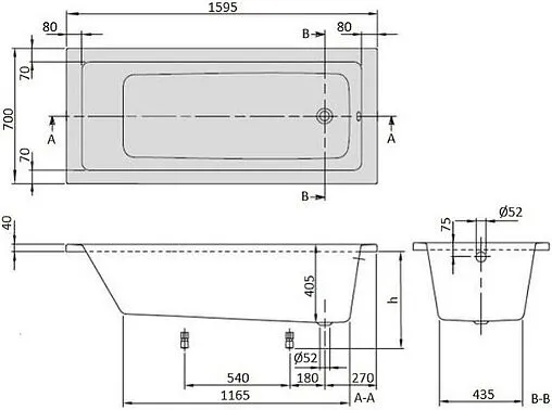 Ванна акриловая Villeroy&amp;Boch Targa Plus 160x70 альпийский белый UBA167NES2V01+U99740000