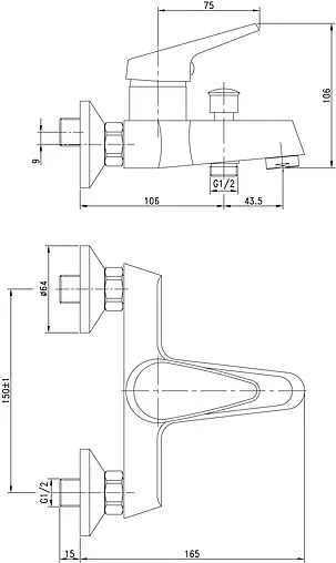 Смеситель для ванны Aquanet Round Handle хром SD90701