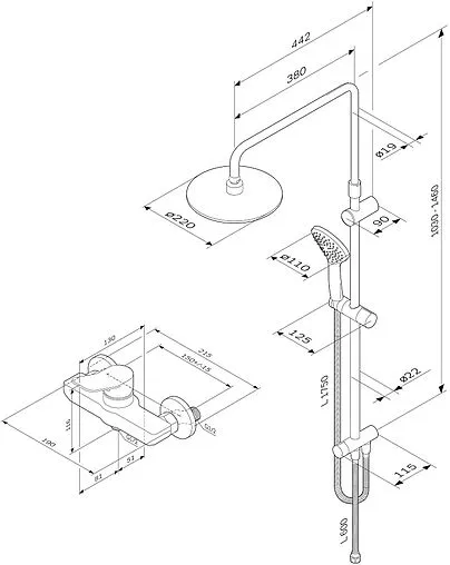 Душевая система со смесителем для ванны Am.Pm X-Joy хром F40885A24