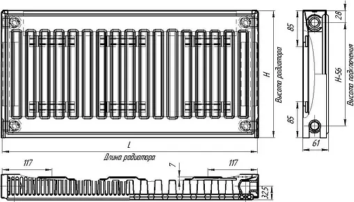 Радиатор стальной панельный Лидея Компакт ЛК 11 тип 11 300 x 2600 мм ЛК 11-326