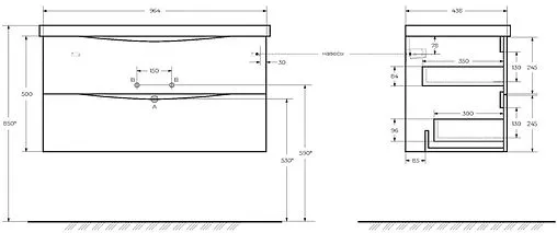 Тумба-умывальник подвесная BelBagno MARINO-CER 100 Nero Lucido MARINO-CER-1000-2C-SO-NL-P+BB-0324-100-LVB